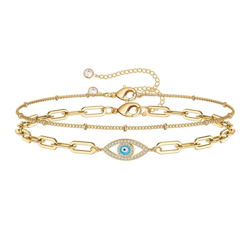 Gold Bracelet 2# Stainless Steel Beaded Double Bracelet