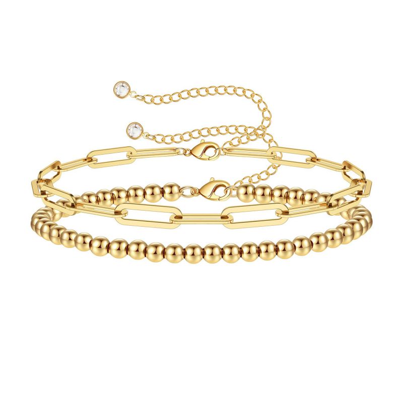 Gold Bracelet 2# Stainless Steel Beaded Double Bracelet