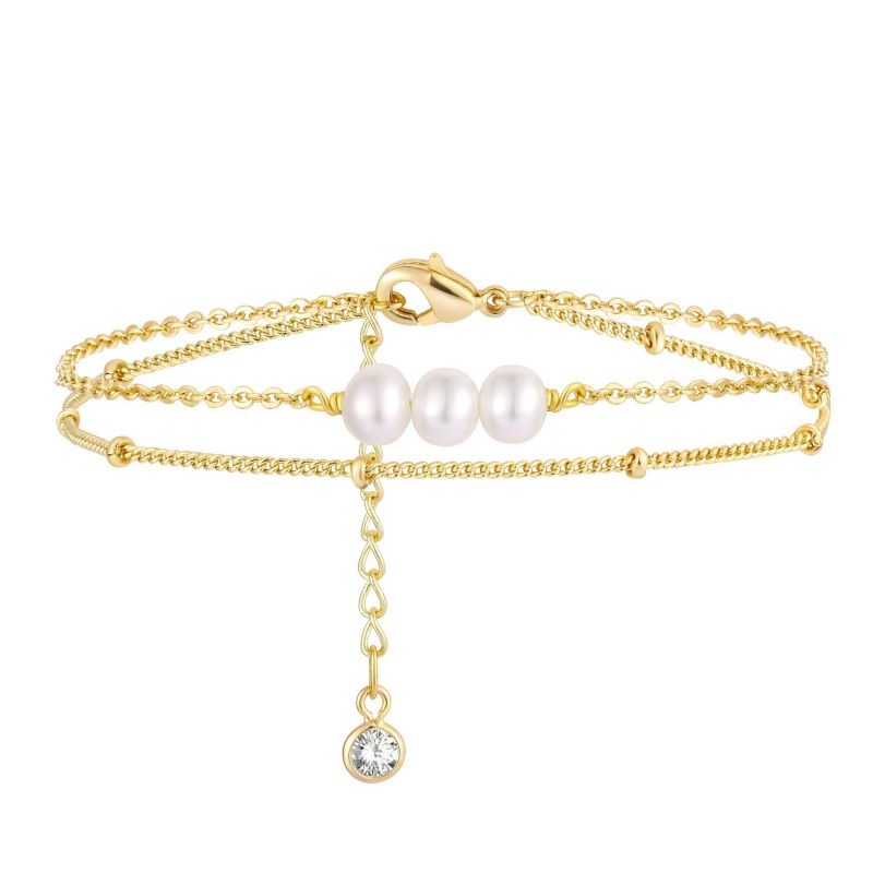 Gold Bracelet 2# Stainless Steel Beaded Double Bracelet