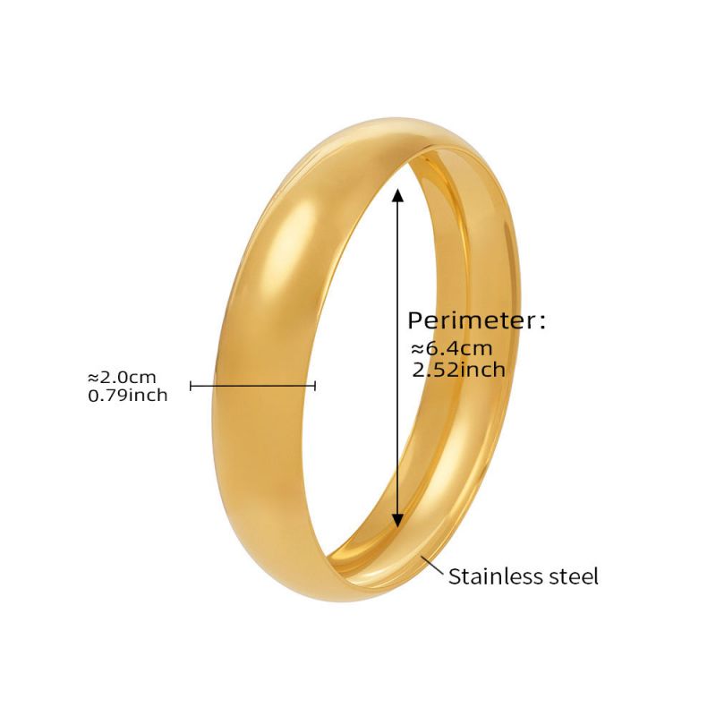 Gold Polished Bracelet 15mm Wide Titanium Steel Round Bracelet