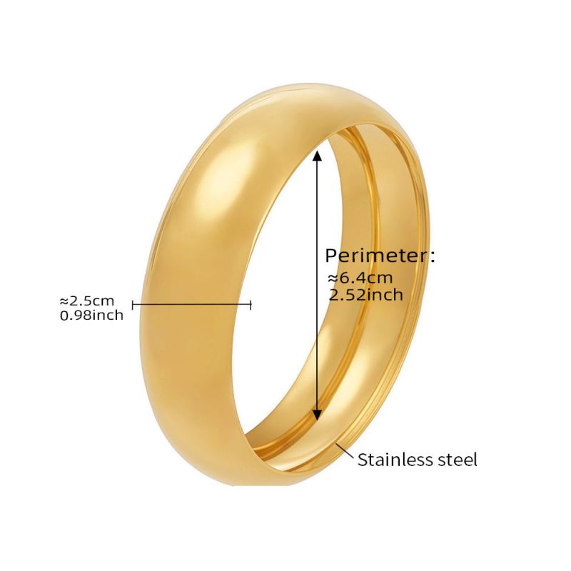Gold Polished Bracelet 15mm Wide Titanium Steel Round Bracelet