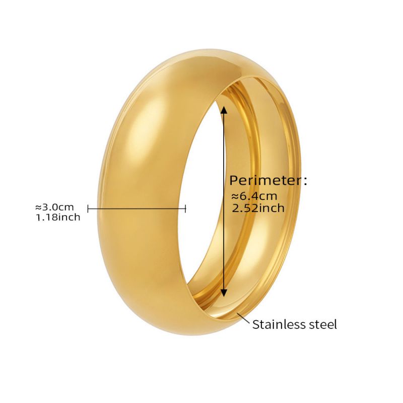 Gold Polished Bracelet 15mm Wide Titanium Steel Round Bracelet