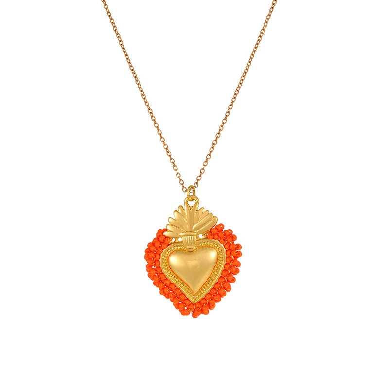 Color 1 Rice Bead Woven Heart Titanium Steel Necklace