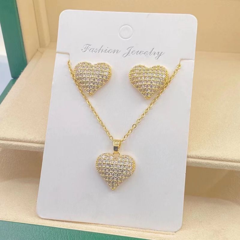 B Copper Diamond Heart Necklace And Earring Set