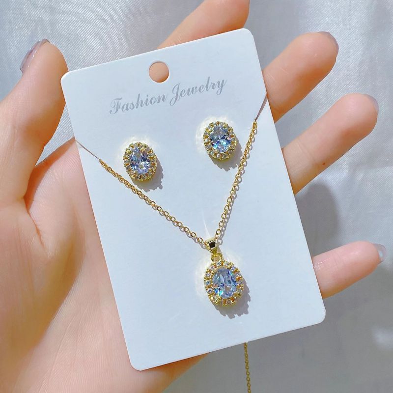 B Copper Diamond Heart Necklace And Earring Set