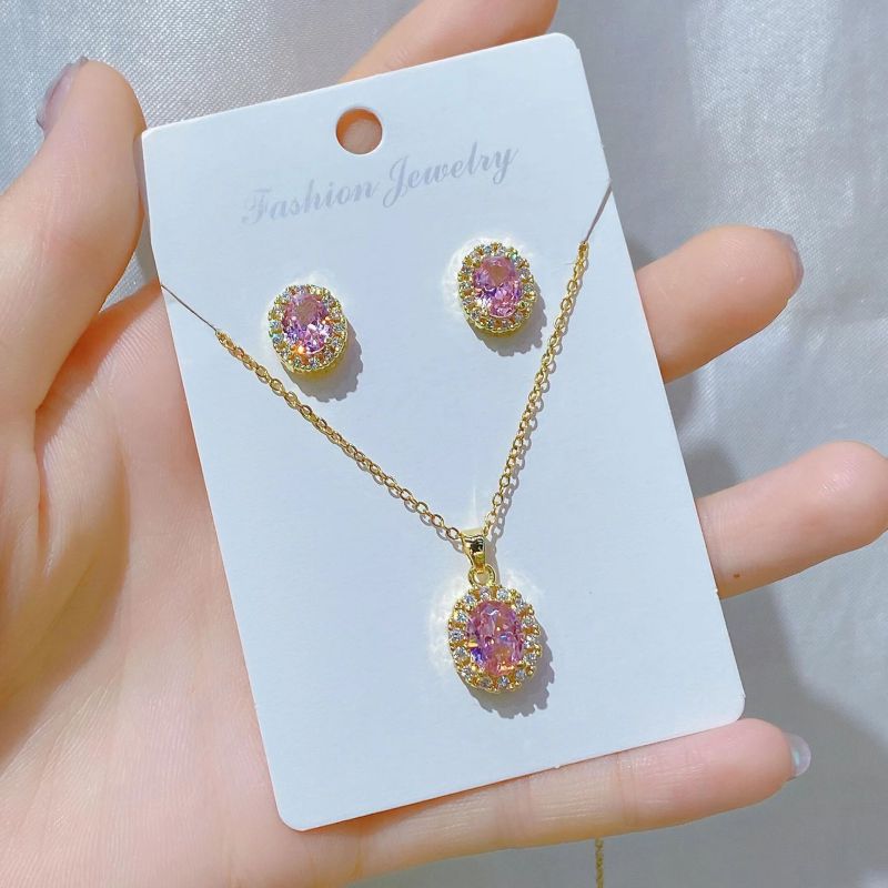 B Copper Diamond Heart Necklace And Earring Set