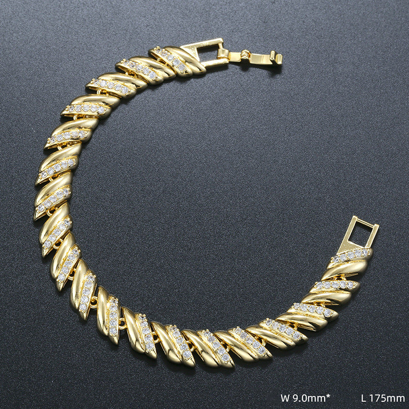 Gold And White Diamond Branch Bracelet Copper Diamond-studded Diamond-shaped Branch Bracelet
