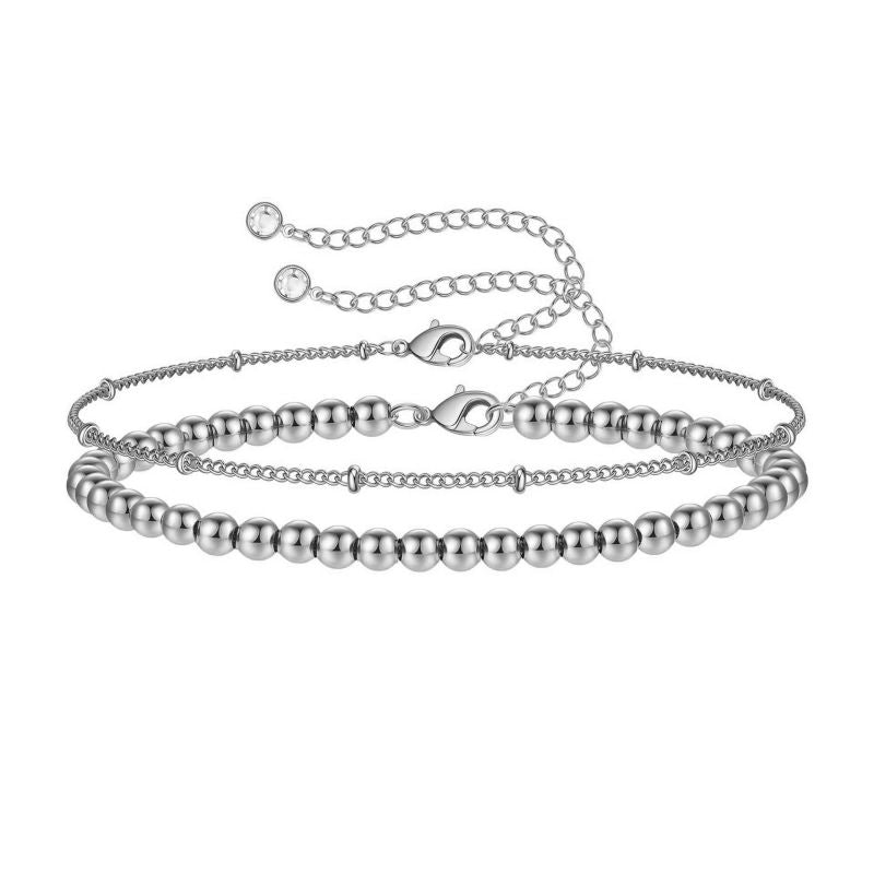 Gold Bracelet 2# Stainless Steel Beaded Double Bracelet