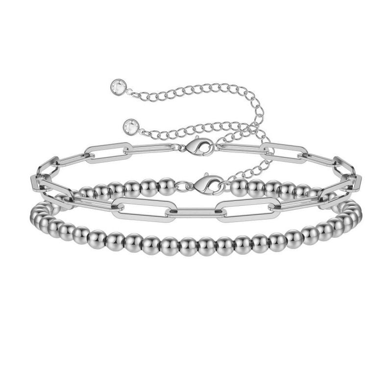 Gold Bracelet 2# Stainless Steel Beaded Double Bracelet