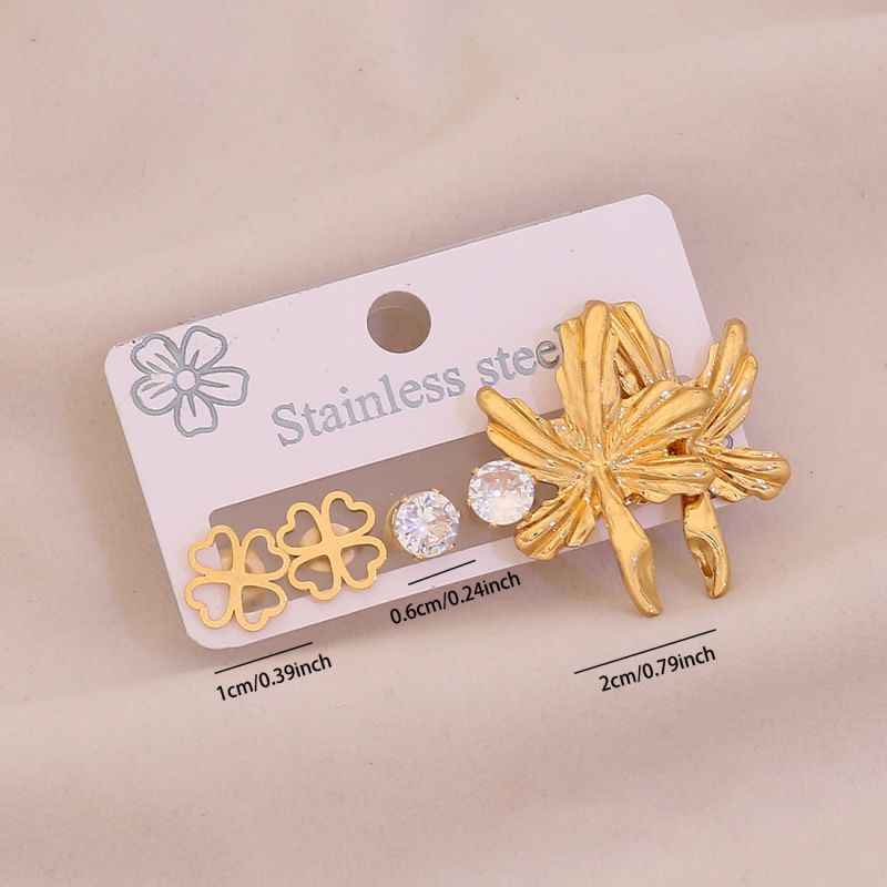 1#butterfly 304 Stainless Steel Diamond Butterfly Earring Set