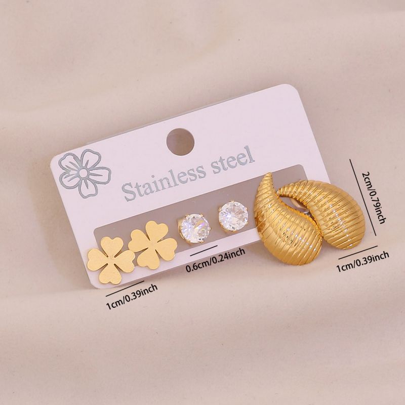 1#butterfly 304 Stainless Steel Diamond Butterfly Earring Set