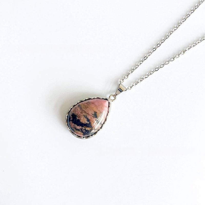 Tiger Eye Stainless Steel Necklace Stainless Steel Teardrop Shape Natural Stone Necklace