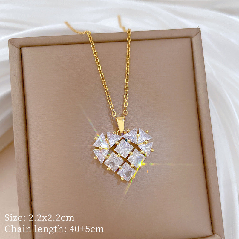 Gold Titanium Steel Diamond Heart Necklace