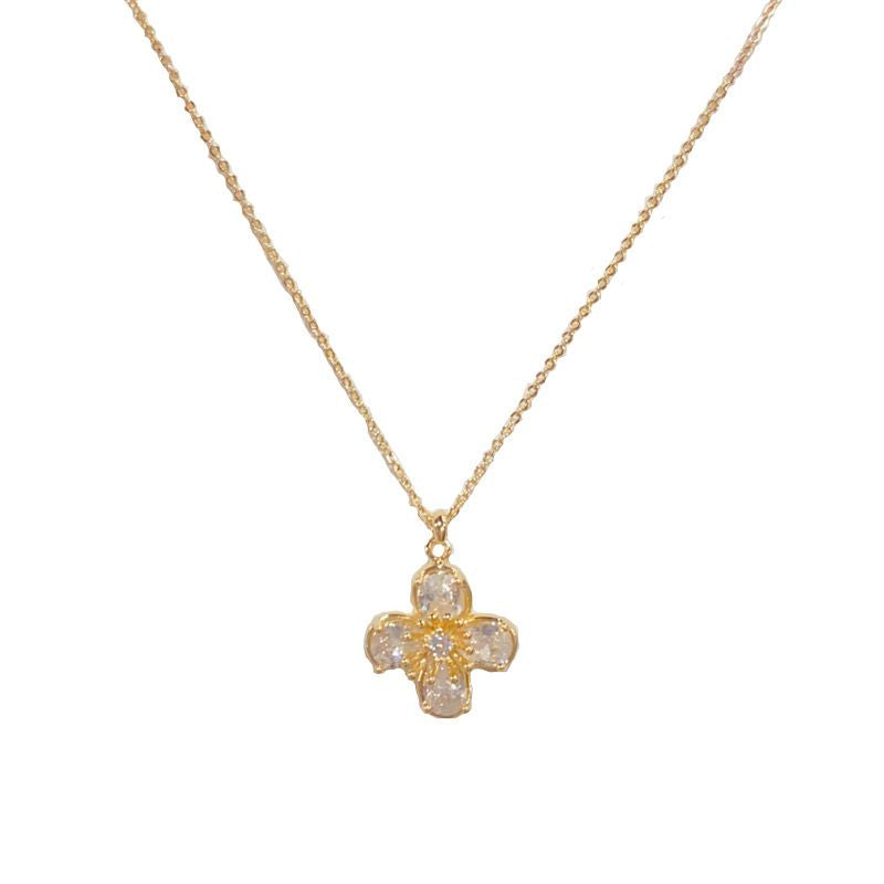 Gold-full Zirconium Petal Combination Set (thick Real Gold Electroplating) Diamond Petal Necklace And Earring Set