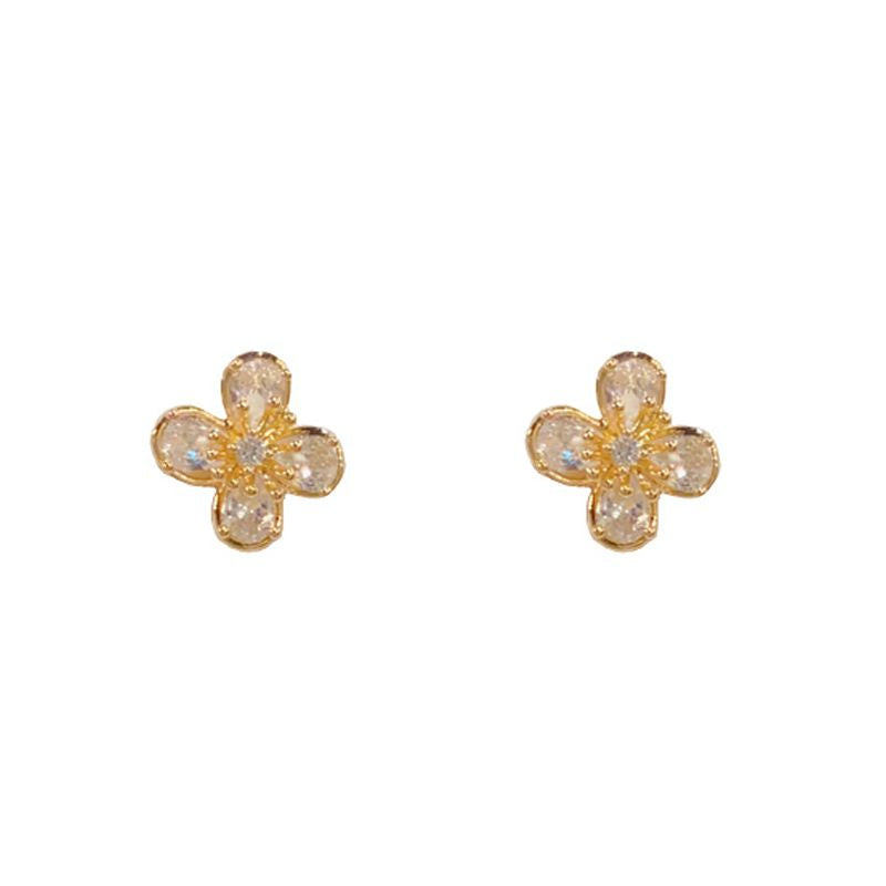 Gold-full Zirconium Petal Combination Set (thick Real Gold Electroplating) Diamond Petal Necklace And Earring Set