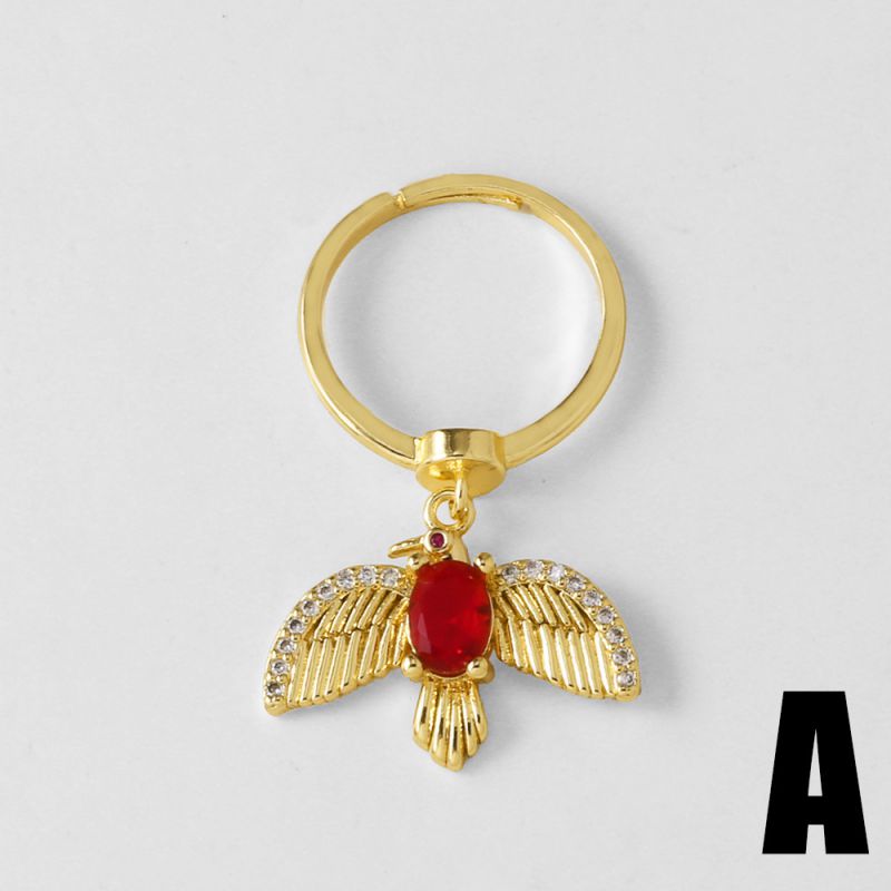 B Copper Diamond Bird Ring