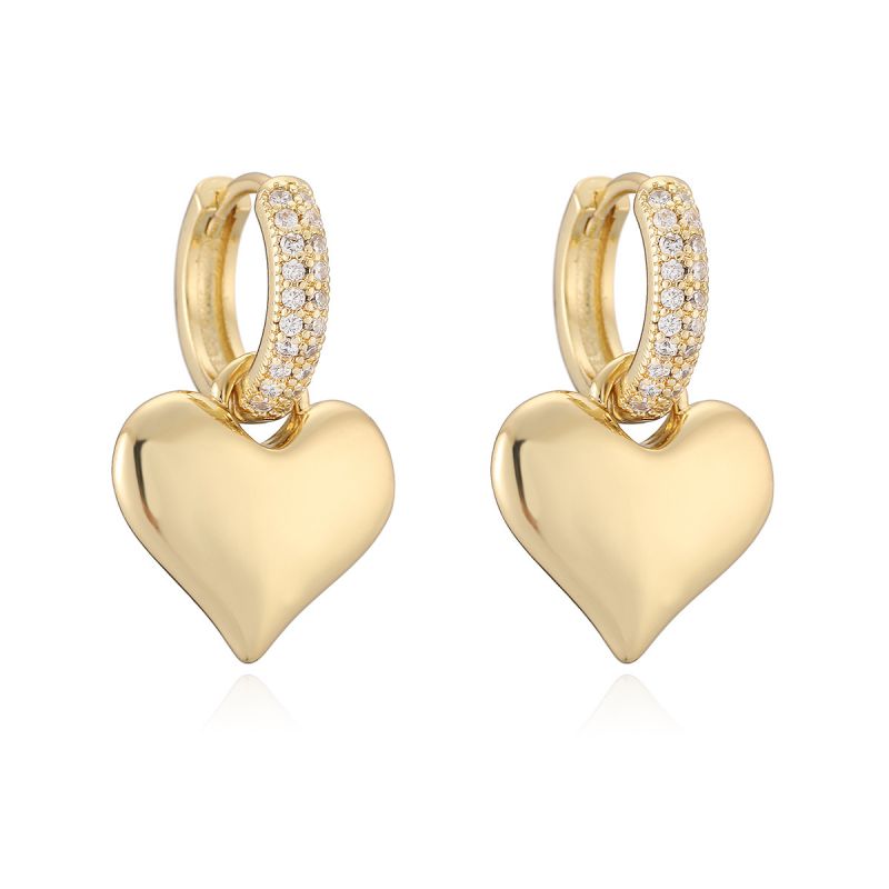 Love 1# Copper Gold-plated Diamond Heart Earrings