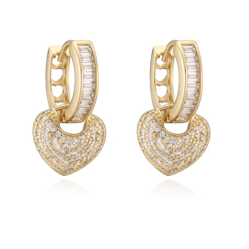 Love 1# Copper Gold-plated Diamond Heart Earrings