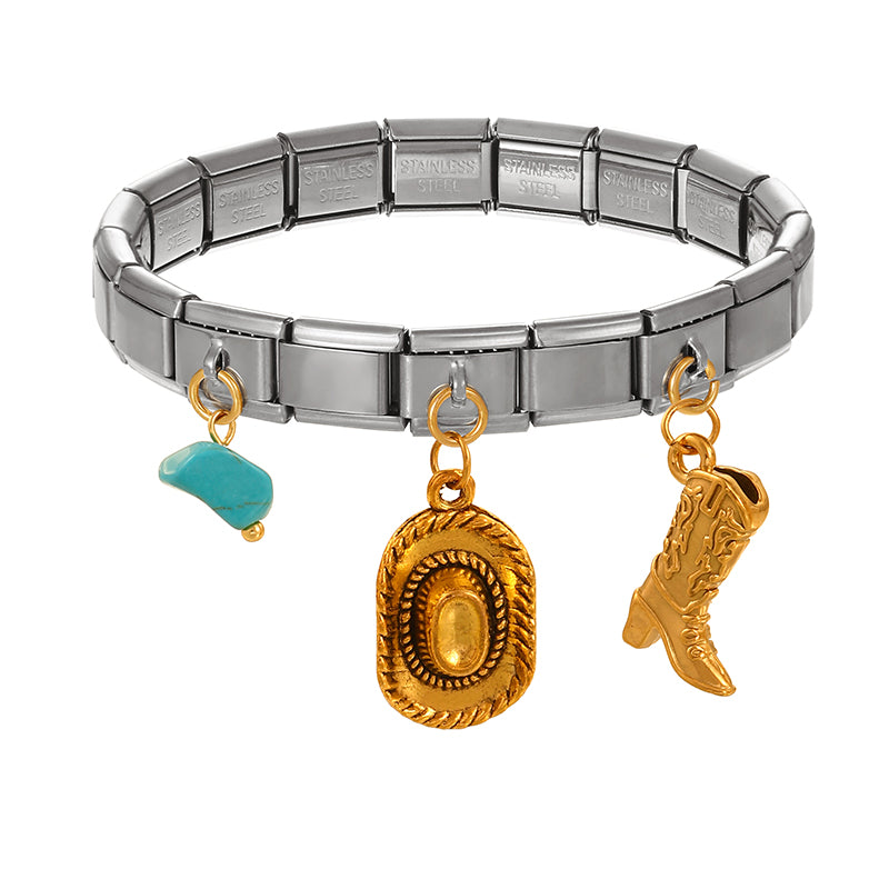 Gold And Silver 2 Titanium Steel Western Cowboy Series Square Modular Bracelet