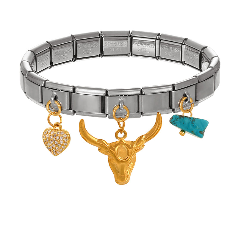 Gold And Silver 2 Titanium Steel Western Cowboy Series Square Modular Bracelet
