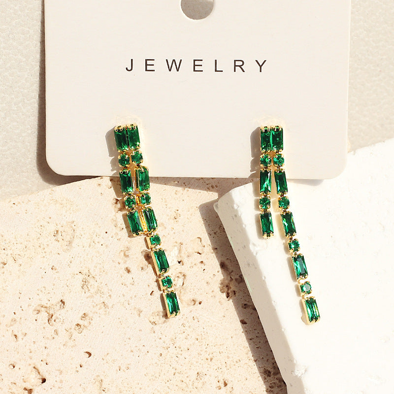 Three-piece Set Square Zirconia Necklace Bracelet Earring Set