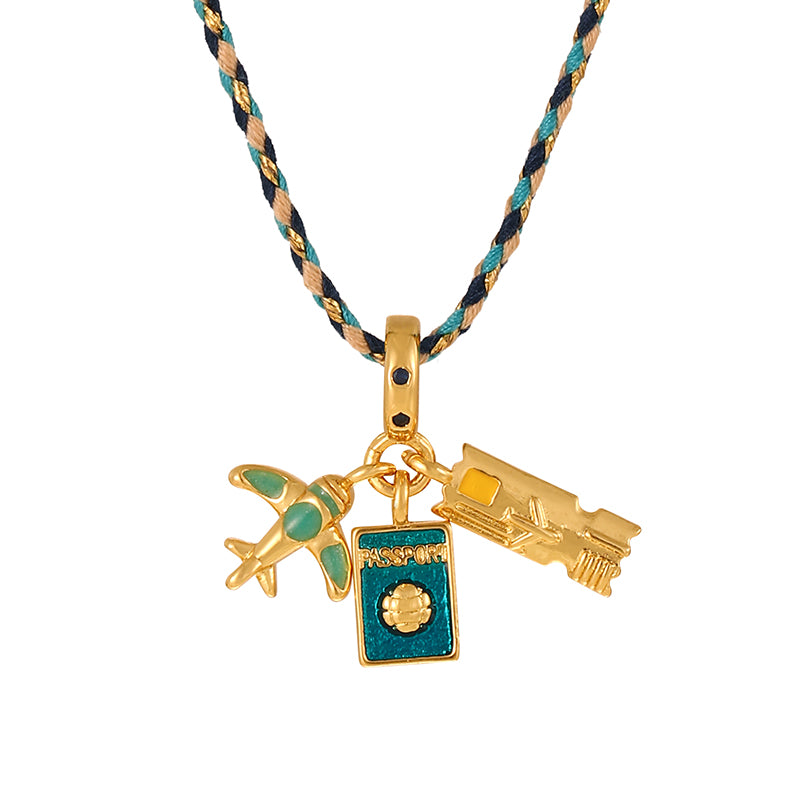 Blue 2 Copper Inlaid Zircon Oil Drip Irregular Pendant Braided Necklace