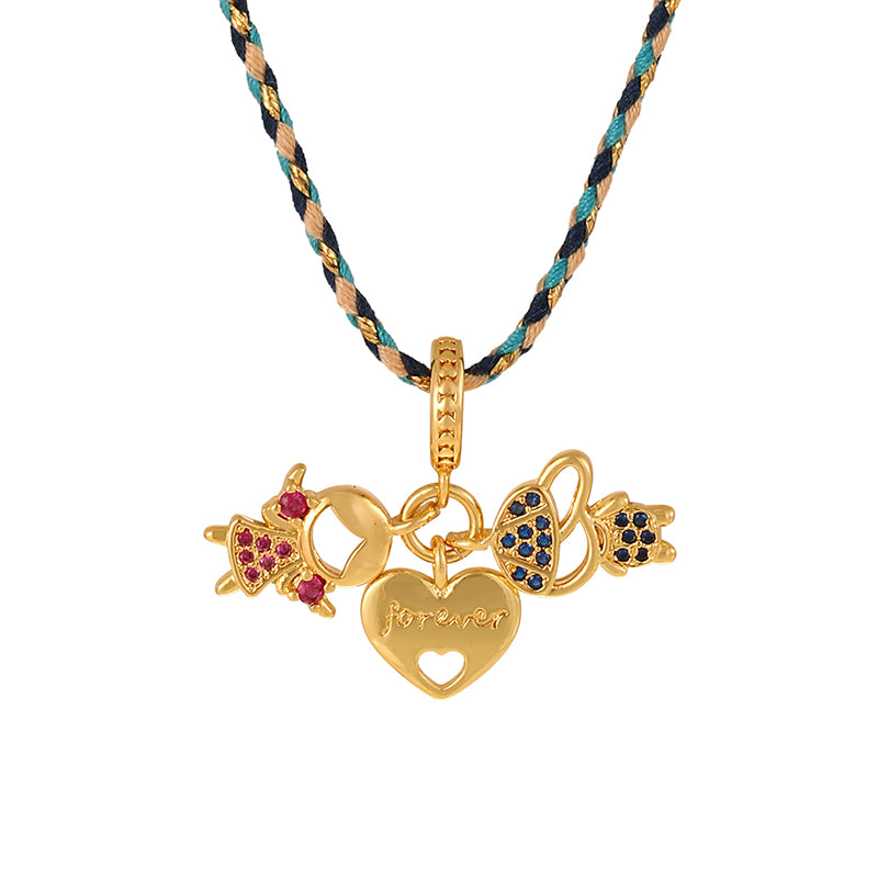 Blue 2 Copper Inlaid Zircon Oil Drip Irregular Pendant Braided Necklace