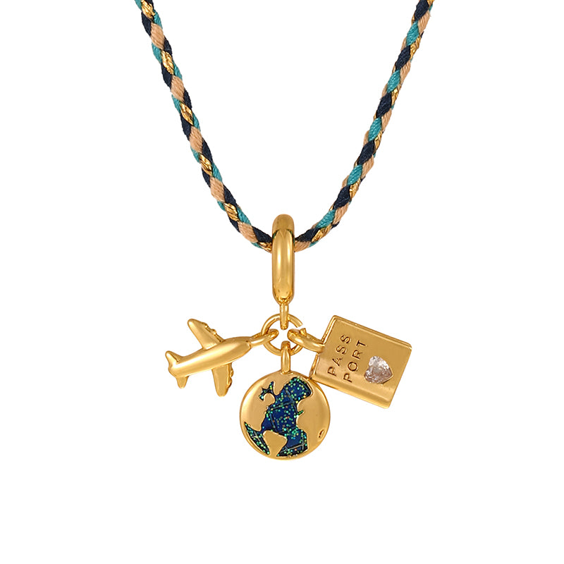 Blue 2 Copper Inlaid Zircon Oil Drip Irregular Pendant Braided Necklace