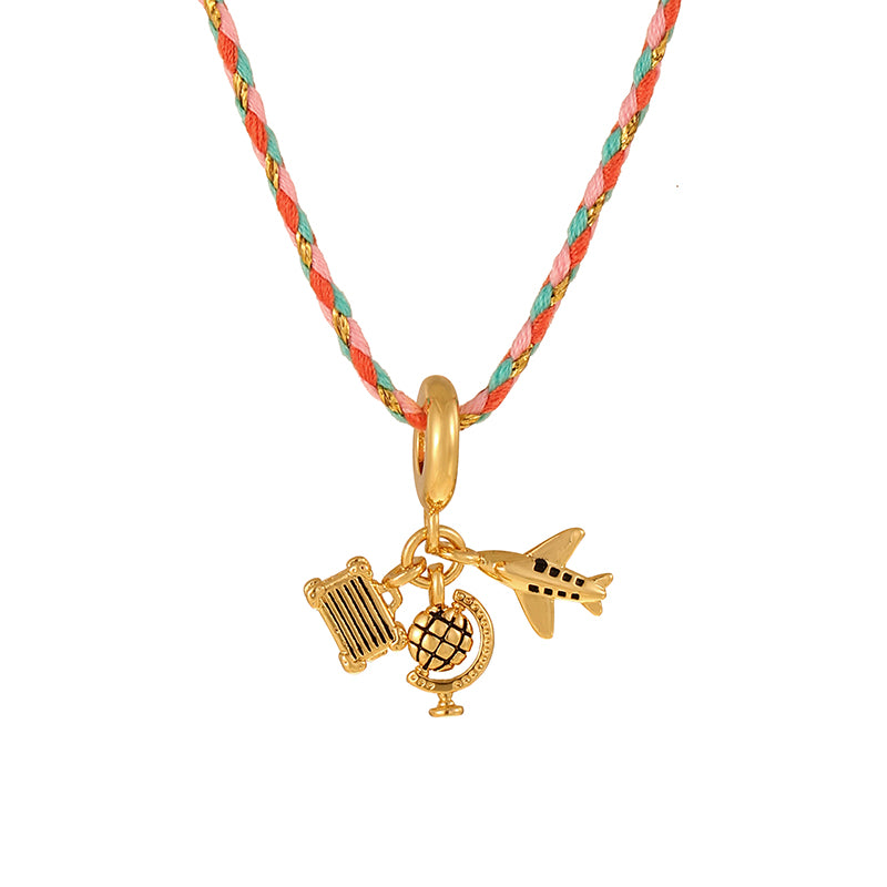 Blue 2 Copper Inlaid Zircon Oil Drip Irregular Pendant Braided Necklace