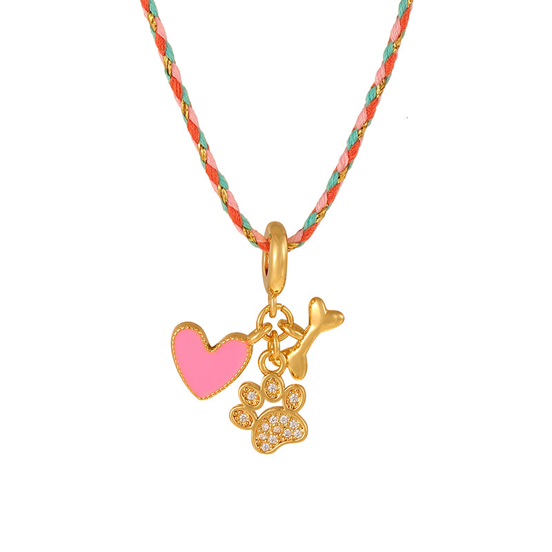 Blue 2 Copper Inlaid Zircon Oil Drip Irregular Pendant Braided Necklace