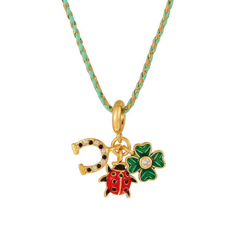 Blue 2 Copper Inlaid Zircon Oil Drip Irregular Pendant Braided Necklace