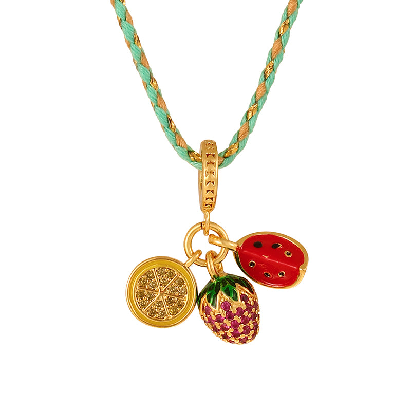 Blue 2 Copper Inlaid Zircon Oil Drip Irregular Pendant Braided Necklace