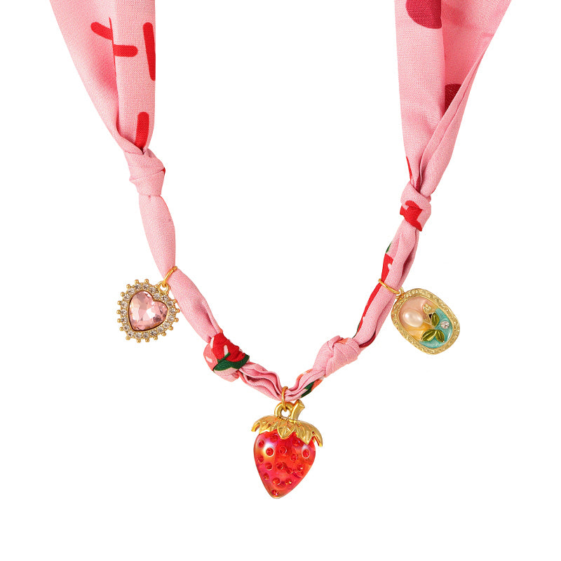 Color 1 Diamond-encrusted Bee Ceramic And Flower-print Fabric Necklace