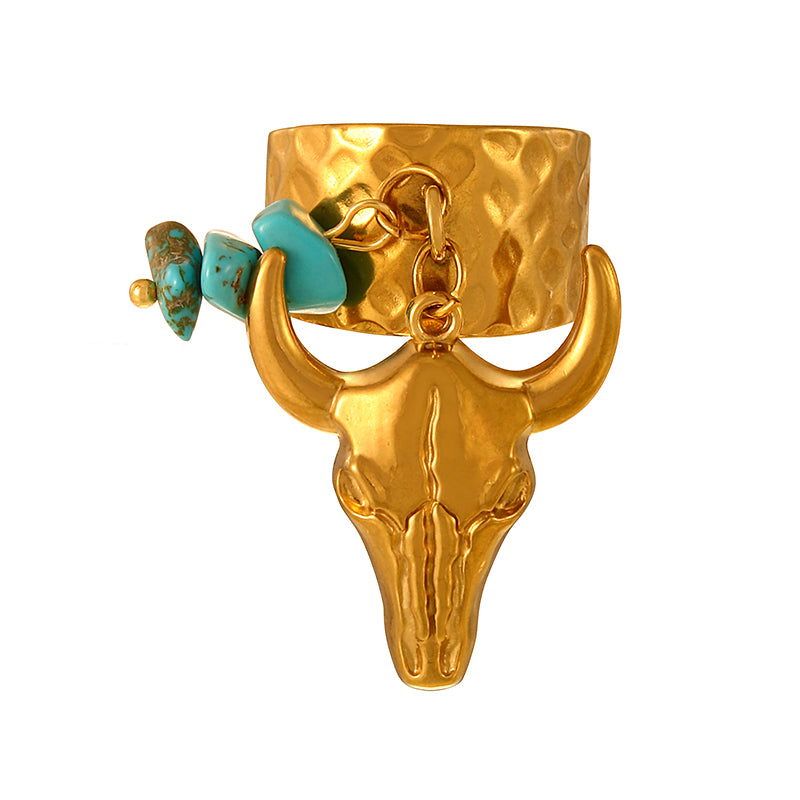 Gold 2 Titanium Steel Turquoise Hat Ring