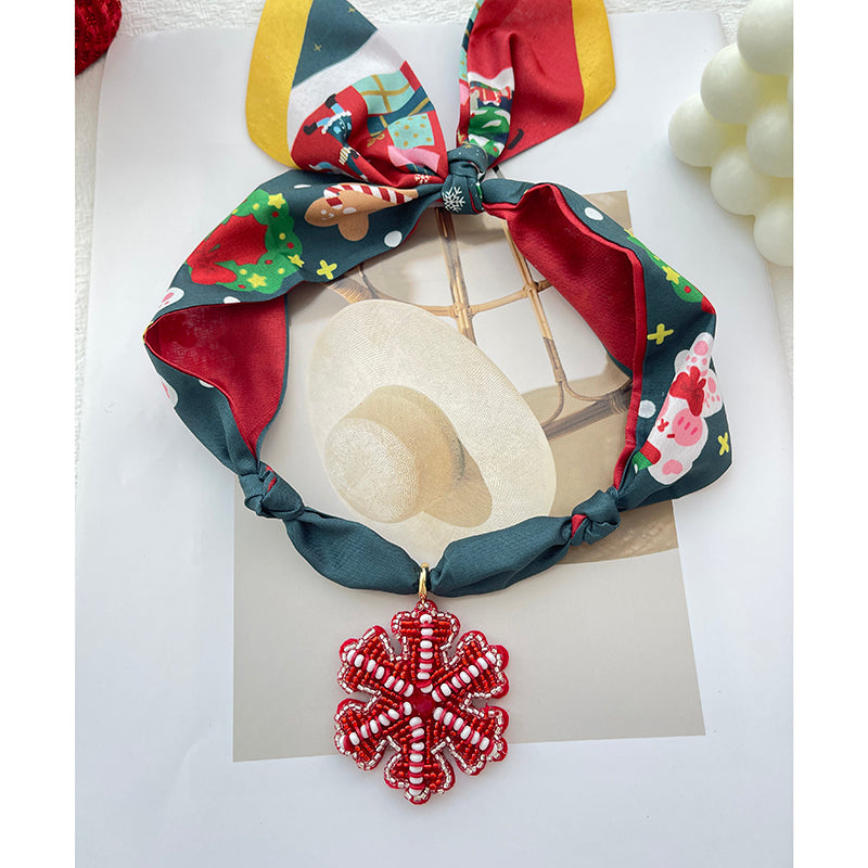 Color 1 Rice Bead Christmas Series Pendant Printed Fabric Necklace