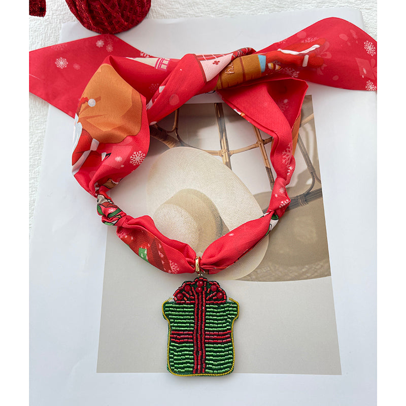 Color 1 Rice Bead Christmas Series Pendant Printed Fabric Necklace