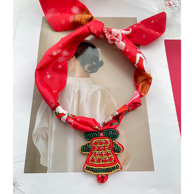 Color 1 Rice Bead Christmas Series Pendant Printed Fabric Necklace