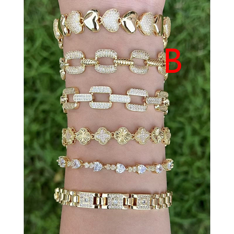 B Copper Gold-plated Diamond Hollow Bracelet