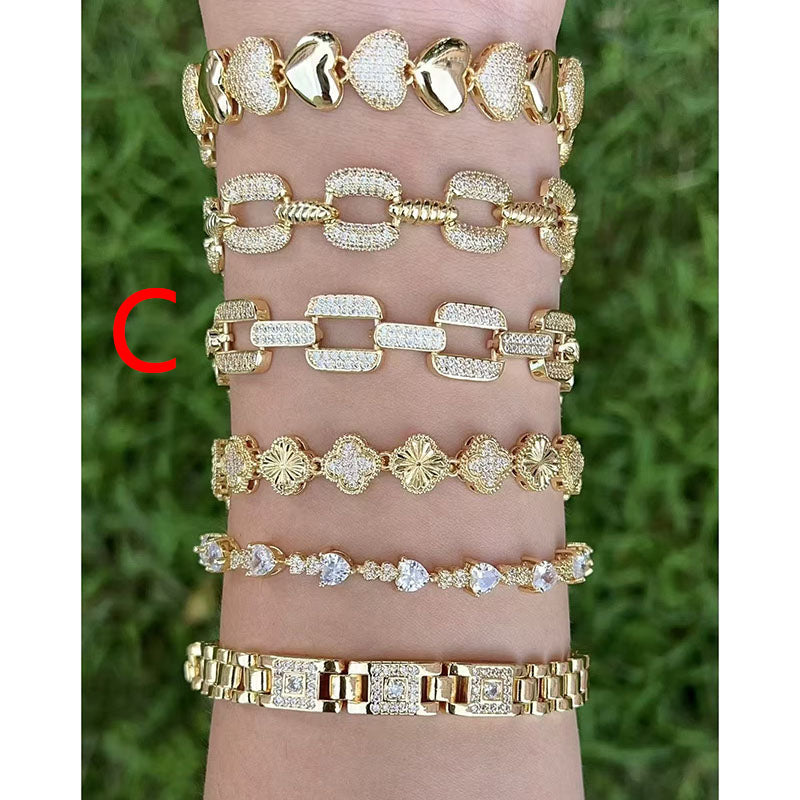 B Copper Gold-plated Diamond Hollow Bracelet