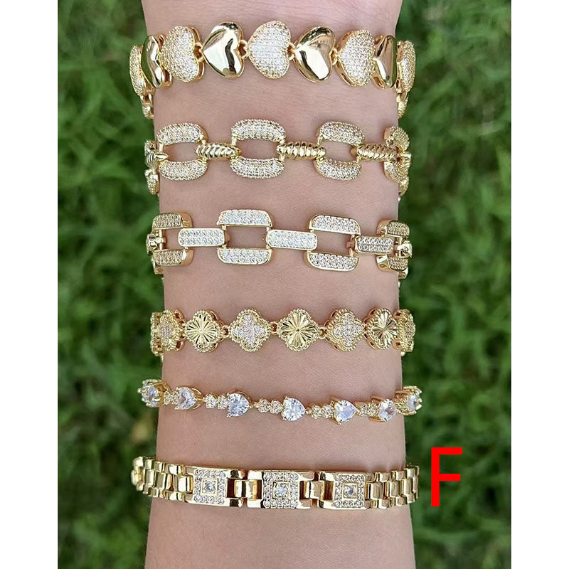 B Copper Gold-plated Diamond Hollow Bracelet