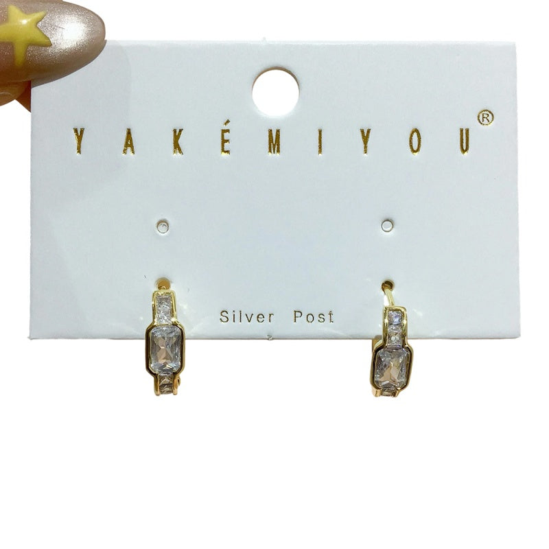 Gold Copper Inlaid Zircon Geometric Earrings