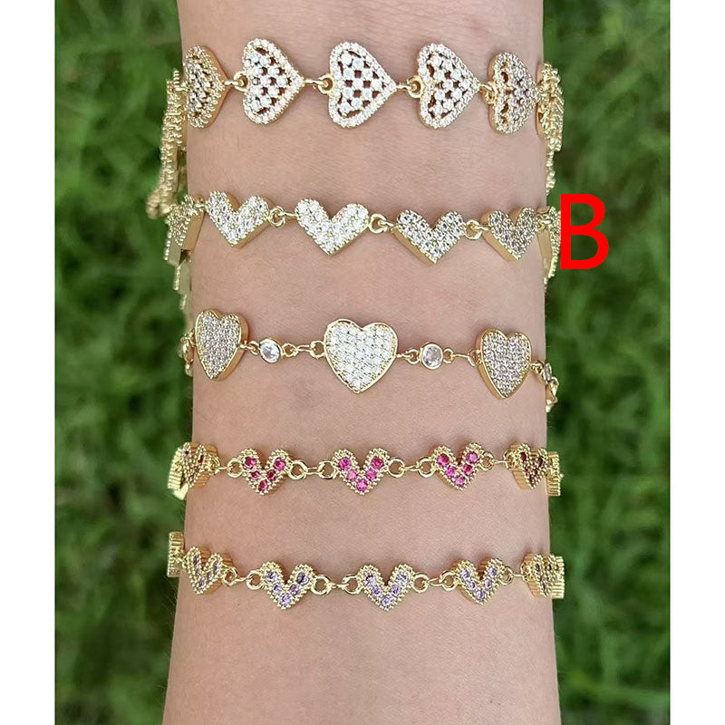 B Copper Gold-plated Diamond Heart Bracelet