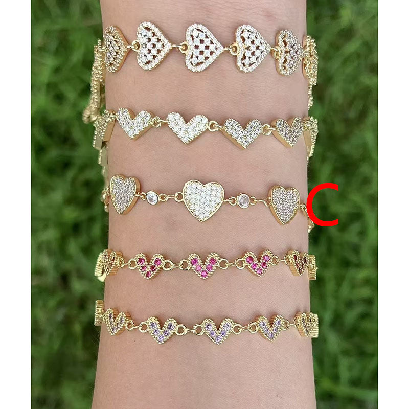 B Copper Gold-plated Diamond Heart Bracelet