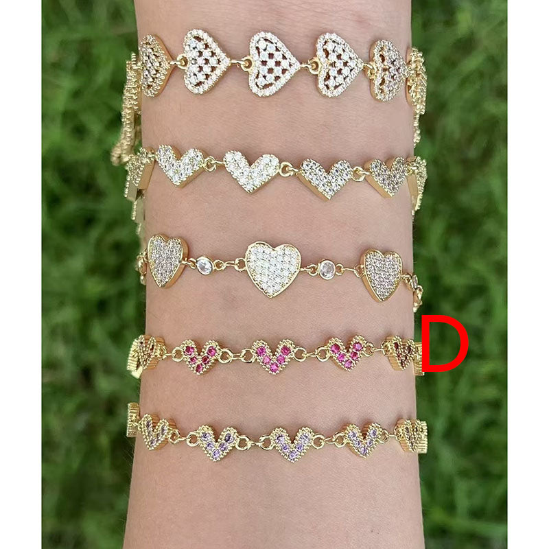 B Copper Gold-plated Diamond Heart Bracelet