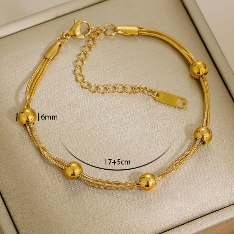 Bracelet 1# Stainless Steel Gold-plated Plain Chain Bracelet Set