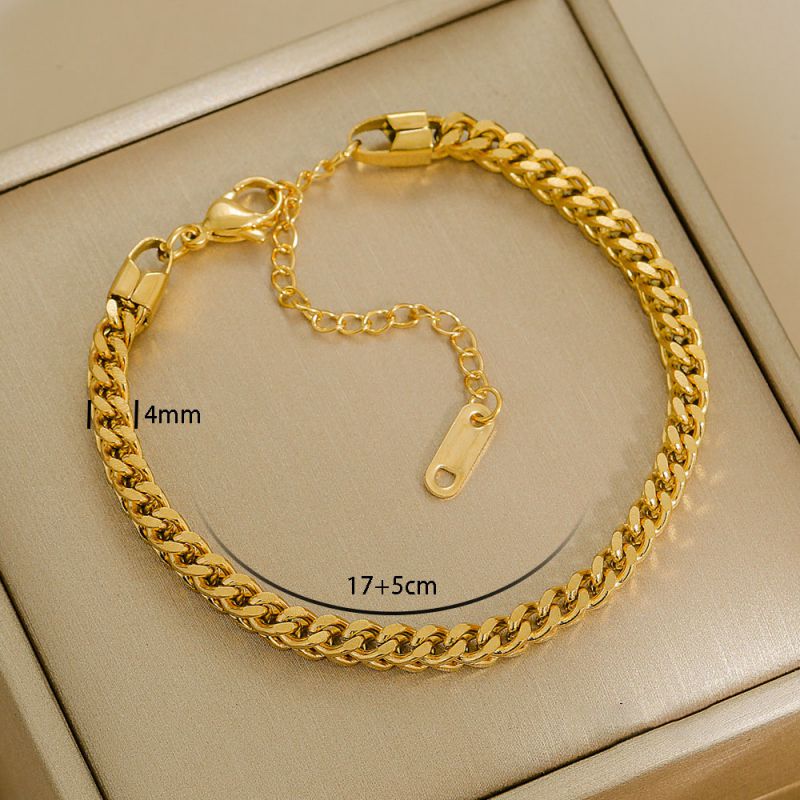 Bracelet 1# Stainless Steel Gold-plated Plain Chain Bracelet Set