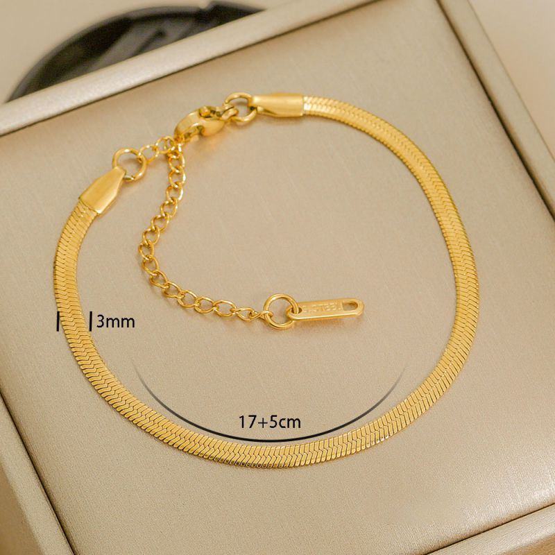 Bracelet 1# Stainless Steel Gold-plated Plain Chain Bracelet Set