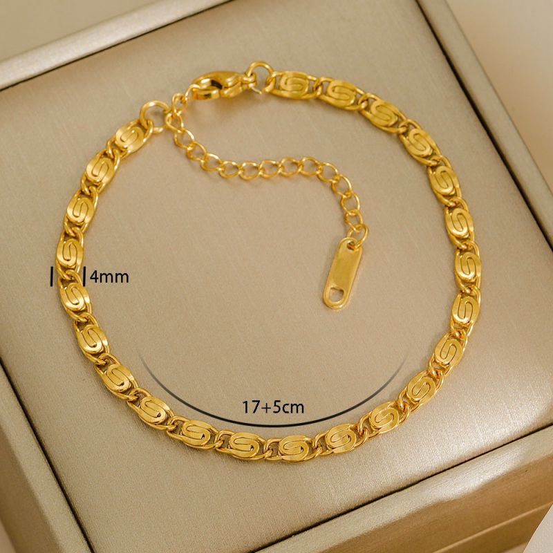 Bracelet 1# Stainless Steel Gold-plated Plain Chain Bracelet Set