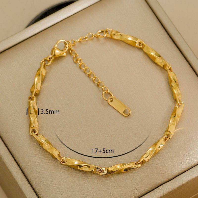 Bracelet 1# Stainless Steel Gold-plated Plain Chain Bracelet Set