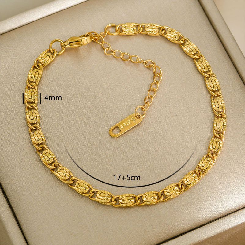 Bracelet 1# Stainless Steel Gold-plated Plain Chain Bracelet Set